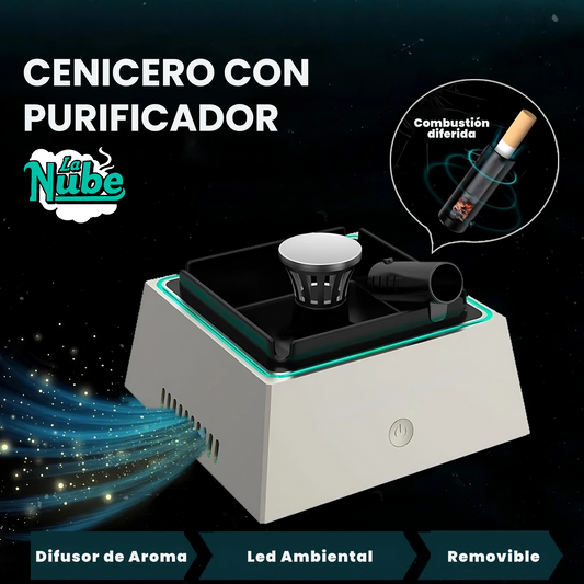 Cenicero con Purificador de Aire Inteligente: Antihumo con Luz Ambiental